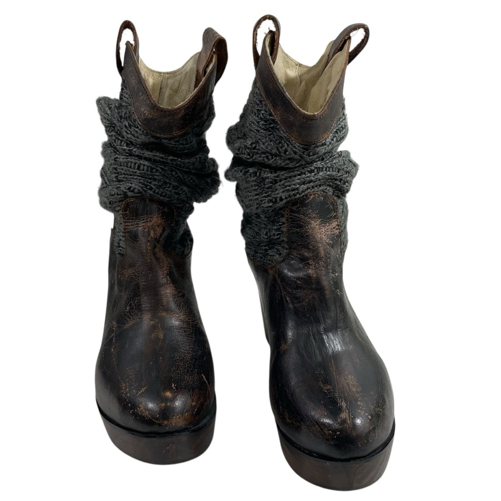 NEW BED STU Bruges Slouchy Leather Wedge Boots Size 8.5 Distressed - Picture 5 of 16